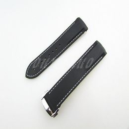 22mm NEW Black With White stitched Diver Rubber band strap with deployment clasp For Omega Watch268s