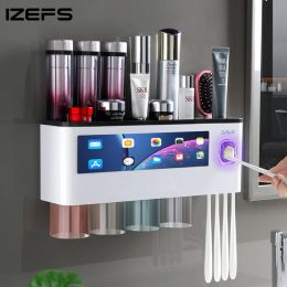 Holders Magnetic Toothbrush Holder Bathroom Storage Shelf For Restroom Home Auto Toothpaste Squeezer Dispenser WC Bathroom Accessories