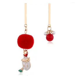 Dangle Earrings Christmas Round Ball Snowman Bell Garland Women's Jewellery Asymmetry Drop Earring Plush Decoration Gifts Oorbellen