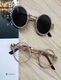 2020 Round Sunglasses Steampunk Metal Frame Rhinestone Clear Lens Retro Circle Frame Sunglasses8089470