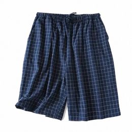 shorts Summer Pj Thin Design Wear Plaid Double-layer Sleepwear Cott Lounge Men Loose Pants Checkered Pajama for Homewear X2ZS#