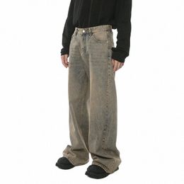 iefb Men's Baggy Jeans Harbour Style Worn Out Loose Wide Leg Denim Pants Chic Distred Streetwear Vintage Male Trousers 9C2019 00bm#