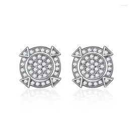 Stud Earrings S925 Sterling Silver Round Full Diamond Zircon For Men And Women With Exaggerated European American Personality