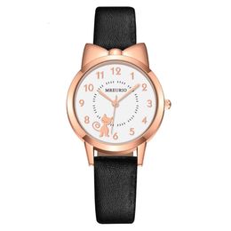 Cute Bow Knot Cat Digital Girl Student Female Belt Quartz Watch