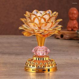 Decorative Figurines Lotus Flower Lights Buddha Bright Lamp LED Colorful Light Lanterns Prayer Machine Goddess Buddhist Music Temple
