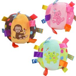 Toys Colorful Dog Toy, Taggies Chime Ball Soft Plush Sensory Rattle Toy for Pets, Interactive Animal Sounds Crawl Ball