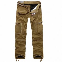 men Fleece Cargo Pants Winter Thick Warm Pants Full Length Multi Pocket Casual Military Baggy Tactical Trousers Plus size 28-44 S40v#