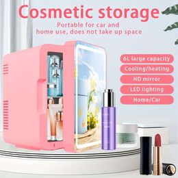 1.59gal Mirror Beauty Makeup Cosmetics Skin Care Products Mask Hot and Cold Storage Portable LED Mini Refrigerator