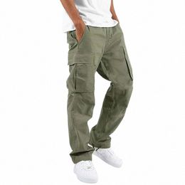 Sıradan Cepler Düz Renk Gevşek Düz Kargo Pantolon Erkekler 2023 Bahar Fi Street Giyim Erkekler Pantolon Yaz Leisure LG Pant F9bm#