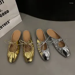 Slippers Ballet Flats Shoes Women 2024 Spring Summer Bling Gold Round Toe Women's Simple And Versatile Mary Jane