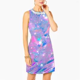Casual Dresses MSIEESO Fashion Summer Dress Colorful Laser Light Printed Slim Fit Tassel Sleeveless Bodycon Drop