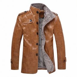 new Arrived Autumn/winter Men's Coat Stand Collar with Wool and Veet Thick Thermal Jacket Leather Shirt Waterproof Large Size t2i7#