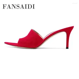 Slippers FANSAIDI Green Red Summer Fashion Women's Shoes Elegant Narrow Band Sexy 5CM Stilettos Heels 40 41 42 43 44 45