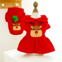 Dresses Pet Warm Sweater Autumn Winter Medium Small Dog Clothes Sweet Red Dress Christmas Costume Kitten Puppy Elk Hoodie Maltese Poodle