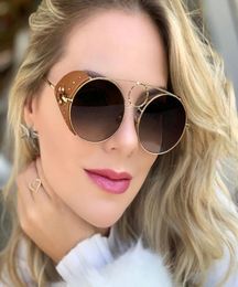 Fashion Vintage SteamPunk Punk Style Metal Circle Sunglasses Leather Side Shield Brand Design Sun Glasses Oculos De Sol1168426