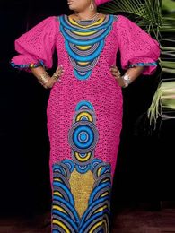 Plus Size VONDA Women Maxi Dress 2024 Summer Puff Sleeve Printed Party Bohemian Half Sundress Casual Beach Vestidos 240321