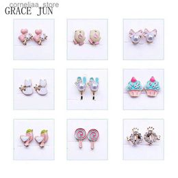 Ear Cuff Ear Cuff GRACE JUN Cute Cartoon Animal Gold Clip Girl Earrings Fashion Enamel Pearl Flower Fish Cuff Earrings Wholesale Y240326