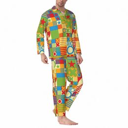 figures Retro 60s Pyjamas Set Autumn Colourful Geometric Comfortable Night Sleepwear Men 2 Piece Casual Oversize Custom Home Suit D3om#