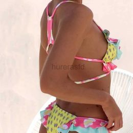 Women's Swimwear printed tie Brazilian push up bikini pleated edge Biquini swimsuit shoulder strap bandage beach womens S~XL 24326