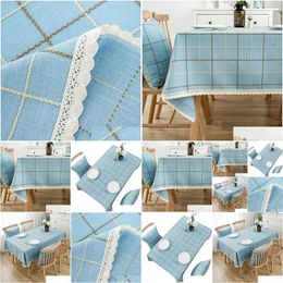 Table Cloth Dining Rectangar American Style Rural Tablecloth Cotton Linen Small Fresh Tea Checkered Desk Drop Delivery Home Garden T Otag4