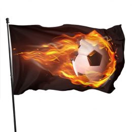 Accessories 2022 Football Ball Flying In Flames Flag Garden Yard House Vivid Colour Flags Outdoor Indoor Party Home Decorations Memorial Gift