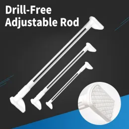 Poles DrillFree Adjustable Rod White Shower Curtain Rod Adjustable Stainless Steel Tension Telescopic Rod Retractable Hanger Rod