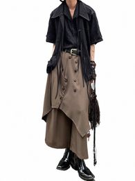 Casa vintage fivela japonesa masculina e feminina em camadas Yamamoto Yohji estilo design irregular senso de culottes saia solta X82c #