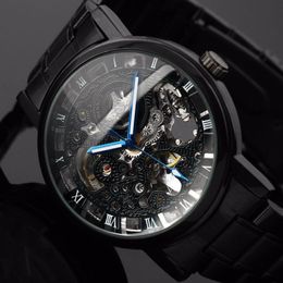 2021 New Black Men's Skeleton WristWatch Stainless steel Antique Steampunk Casual Automatic Skeleton Mechanical Watches Male 271U