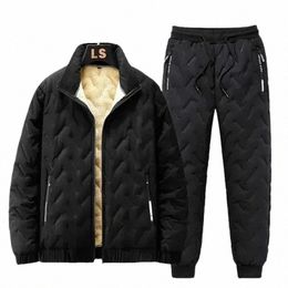new Mens Joggers Set Sweat Suit Winter Lamb Fleece Warm Men Down Cott Jacket Zipper Coat+Down Pants Two Piece Sets Fi 5XL D2PN#