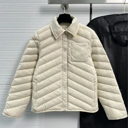 2024 Autumn/Winter New Women's White Duck Down Filling Horizontal Pattern Fashion Simple Loose Women's Down jacket