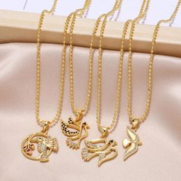 Pendant Necklaces FLOLA Small Round Beads Chain Bird For Women Gold Plated Short Animal CZ Jewelry 2024 Spring Designs Nkeb855