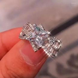 Wedding Rings Creative Design Women Finger Inlaid Elegant Princess Square Cubic Zirconia Luxury Engagement Jewelry