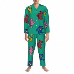 colorful Bear Pajama Sets Spring Funny Animal Print Cute Soft Bedroom Sleepwear Male 2 Piece Loose Oversized Printed Nightwear T3rN#