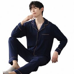 spring and Autumn Men Pyjamas Set Modal Pyjamas Simple Sleepwear Turn-down Collar Male Pijamas x4tK#