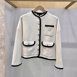 Spring 24- new m-aje contrasting Colour edging metal buckle knitted single breasted jacket top for women