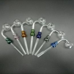 Transparent Curved Oil Burner Pipe Thick Clear Glass Burning Pipes Colourful Gourd Smoking Tobacco Dry Herb Tube LL