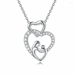Pendant Necklaces Huitan Mother's Day Necklace Mom And Child Heart Creative Design Birthday Gift Silver Colour Statement Jewellery