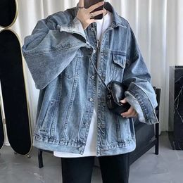 Men Denim Jacket Retro Hip Hop Style with Multi Pockets Plus Size Coat for Casual Streetwear 240307