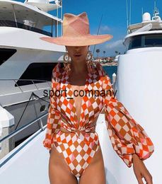 Vintage One Piece Swimsuit Female Long Sleeve Swimwear Women Plus Size Bathing Suit Print Bandage Summer Bathers Monokini6389361