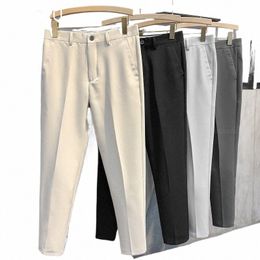 spring Summer Ankle Length Pants Men Slim Work Jogging Social Formal Suit Trousers Male Brand Khaki Black Korea Plus Size 40 42 83gw#