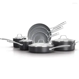 Cookware Sets Calphalon 11-Piece Pots And Pans Set Oil-Infused Ceramic With Stay-Cool Handles PTFE- PFOA-Free Dark Grey