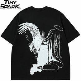 Men Tshirt Streetwear Japanese Harajuku Cartoon Angel Wings Graphic T-Shirt Summer HipHop T Shirt Anime Tops Tee Cotton Y2K 240311