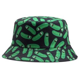 nd Summer Printed Cucumber Soft Light Cotton Polyester Bucket Hat Outdoor Sunshade Umbrella Panama Fisherman Hat Womens F112C24326