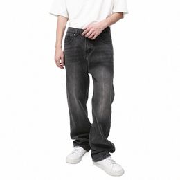 syuhgfa Slim Fit Trouser Men Tide New Straight Jeans Korean Style Loose Simple Casual Denim Pants Autumn Trend Streetwear 11eE#