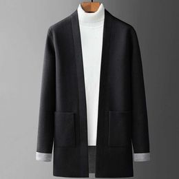 Autumn and Winter Jackets, Mid Length Windbreaker, Korean Version, Solid Color Outerwear, Casual Knitted Cardigan, Men's Sweater Trend