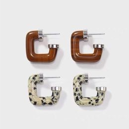 Stud Fashionable Minimalist Square Spotted Stone Wood Grain Earrings All-Match High-End Luxury Charm Jewelry For Women Drop Delivery Otdtm