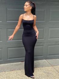 Dresses For Women 2023 Sexy Spaghetti Strap Black Long Dress Evening Y2k Sleeveless Solid Skinny Bodycon Maxi Vestidos 240314