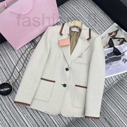 Women's Suits & Blazers Designer Early Spring Collection New Letter Sticker Embroidered Pocket Panel Leather Wrapped Lapel Collar Suit Coat BPZU