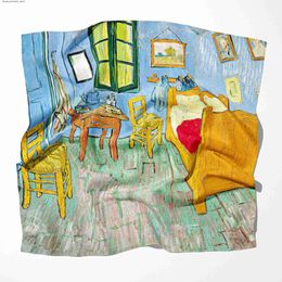 Scarves Luxury brand womens fashionable oil painting scarf plain silk shawl summer womens Bandanas Foulard headscarf Q240326