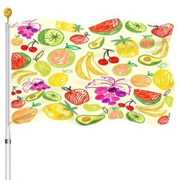 Accessories Fruit Colourful Doodle Cartoon Pattern Home Decoration Vivid Colour Grape Watermelon Apple Banana Flags Banner with Brass Grommets